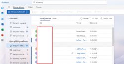 Interfejs programu pocztowego Outlook z wyświetlonymi wiadomościami e-mail.