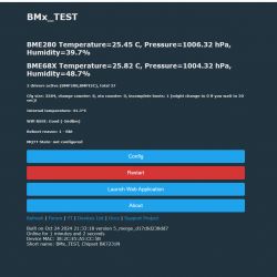 Screen showing test results for BME280 and BME680 sensors.
