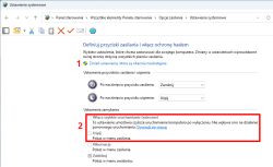 Zrzut ekranu Windows: Opcje zasilania z podświetloną opcją „Włącz szybkie uruchamianie”