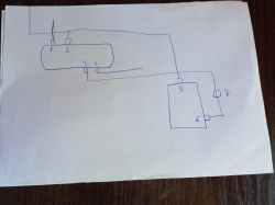 Ręczny szkic schematu instalacji wodnej z zaznaczonymi numerami połączeń.