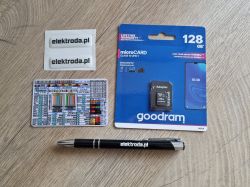 Elektroda.pl gadget set: pen, stickers, microSD card, pinout card