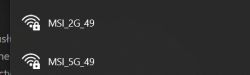 Widoczne dwie nazwy sieci WiFi: MSI_2G_49 i MSI_5G_49.