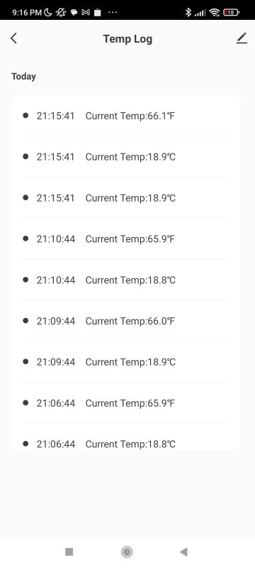 Temperature Logs in Mobile App Daily temperature logs from a mobile app.