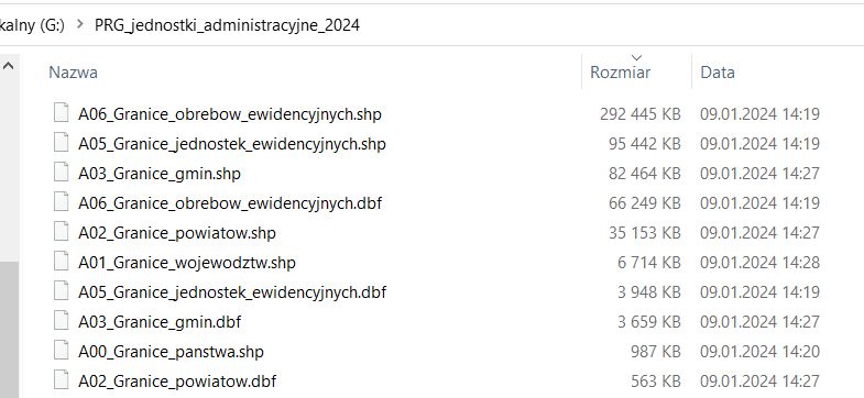 Screenshot of PRG folder with 2024 Shapefile administrative boundary data