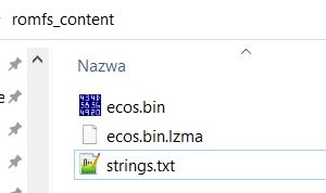 Screenshot of the “romfs_content” folder with three files: ecos.bin, ecos.bin.lzma, and strings.txt