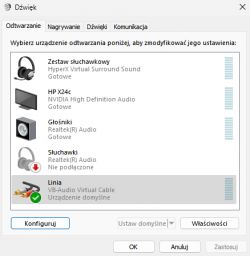 Słuchawki HyperX Cloud II - brak dźwięku przy ustawieniu kabla jako domyślnego,