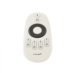 White wireless remote with a circular black panel and numbered buttons from 1 to 4.