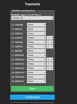 Tasmota Configuration for Power Strip Screenshot of Tasmota configuration for Woox R4027 power strip