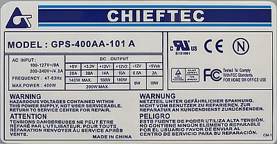 Chieftec model: GPS-400-AA-101A zaniża napięcie na linii +12V...