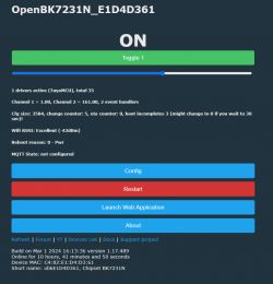 Screenshot of the OpenBK7231N user interface displaying device status information.
