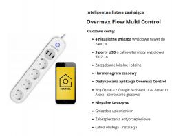 Overmax Flow Multi Control Smart Power Strip Overmax Flow Multi Control power strip with four outlets and three USB ports.