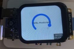 Sipeed M1s Dock with PicaScript Display Sipeed M1s Dock with display showing Hello, PicaScript!