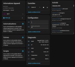 BK7231N device control panel with diagnostics and recent activity sections