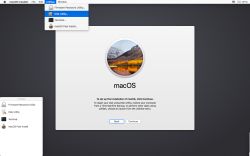 Okno instalatora macOS z menu Narzędzia.