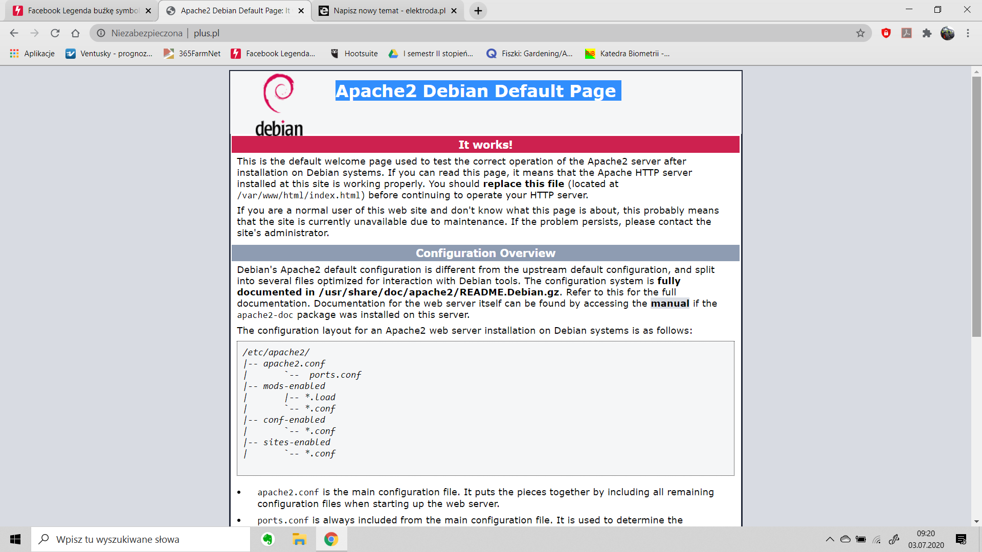 Apache2 debian default page что это