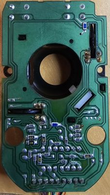 Printed circuit board from Amiga mouse before refurbishment.