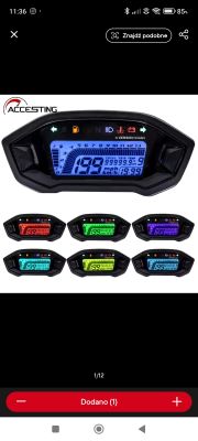 Uniwersalny licznik motocyklowy z różnymi kolorami podświetlenia.