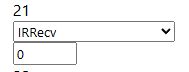 Dropdown with selected IRRecv and an input field set to 0