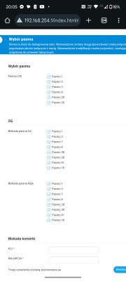 Router MC889 settings panel showing band selection for LTE and 5G with checkboxes and cell lock fields.