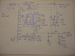 Hand-drawn electrical schematic with a highlighted section in blue.