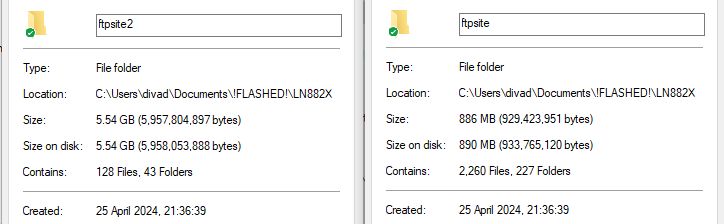 Folder properties comparison: ftpsite2 5.54 GB and ftpsite 886 MB