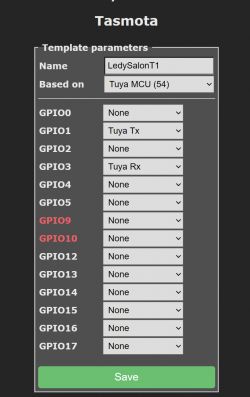 Tasmota configuration settings for LED controller.