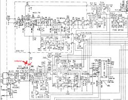 Schemat układu elektronicznego z zaznaczonym miejscem do rozłączenia
