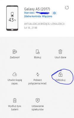 Samsung Galaxy J5 - telefon zablokowany na linie papilarne, prosi o hasło