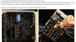 Zbliżenie na dwie różne wtyczki do radia samochodowego Peugeot 208.