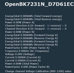 Screenshot of OpenBK7231N device configuration menu.