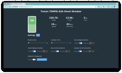 Tomzn TOMP-63A breaker control interface with voltage and protection settings visible