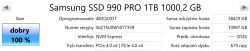 Zrzut ekranu przedstawiający informacje o dysku SSD Samsung 990 PRO 1TB.