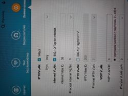 Zrzut ekranu z panelu konfiguracyjnego routera z ustawieniami VLAN dla Internetu, IPTV i VoIP.