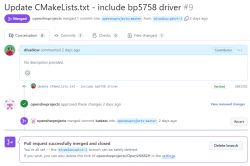 Screenshot showing details of a merged pull request on GitHub.