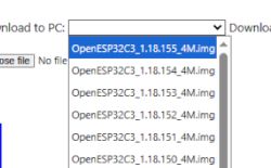 Firmware file list for OpenESP32C3 with version numbers and 4M suffix shown in dropdown