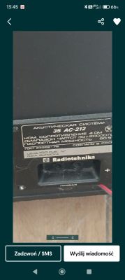 Tabliczka znamionowa głośnika Radiotehnika 35 AC-212 z opisem parametrów technicznych