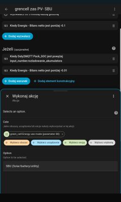 Ustawienia automatyzacji trybu zasilania falownika Green Cell w aplikacji