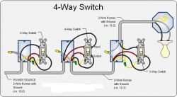 Schemat połączeń instalacji elektrycznej z przełącznikiem czteropunktowym.