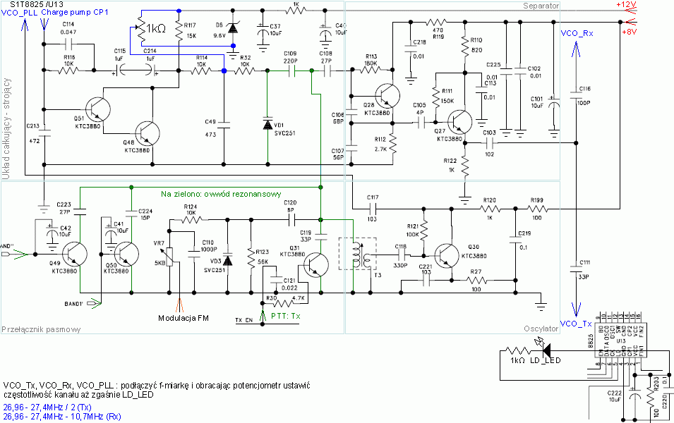 Alan 121 - niestabilna częstotliwość VCO, spadki napięcia przy przełączaniu kanałów