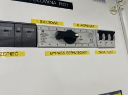 Panel rozdzielczy z etykietami wydrukowanymi na drukarce Dymo.