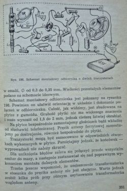 Assembly diagram of a simple radio receiver using two transistors.