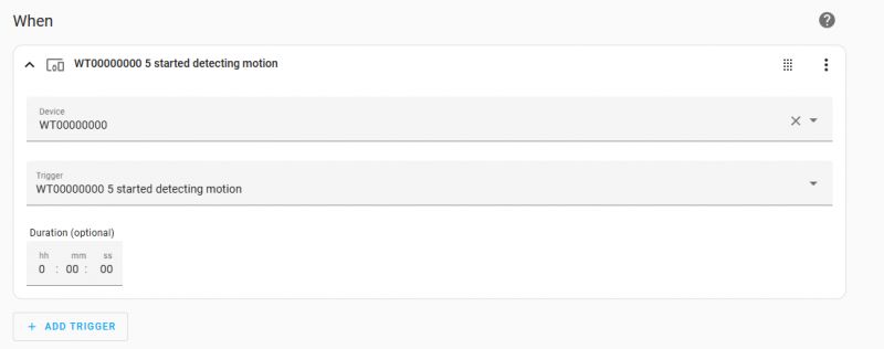 Motion Detection Trigger Configuration in Home Assistant Configuration of a motion detection trigger in Home Assistant.