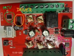 Electronic board with markings MCU, DRIVER, and RC in different colors.