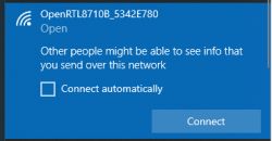 Wi-Fi Connection Dialog for OpenRTL8710B Wi-Fi connection dialog box for OpenRTL8710B network.