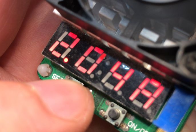Close-up of meter with LED display showing a reading of 4.84