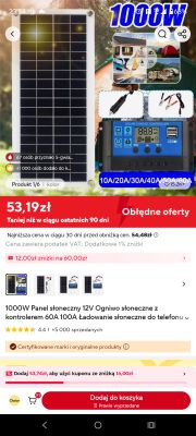 Panel słoneczny 12V z kontrolerem ładowania i akcesoriami w aplikacji zakupowej