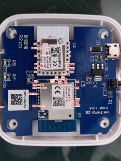 Interior of an electronic device with Zigbee and Wi-Fi modules on a PCB board