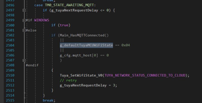 C code fragment with condition checking MCU WiFi state and MQTT connection