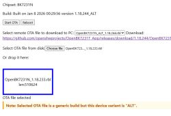 Selected OTA file OpenBK7231N_1.18.233.rbl mismatches current device ALT variant