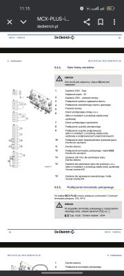 Strona instrukcji pieca gazowego De Dietrich z opisem listwy zacisków X2